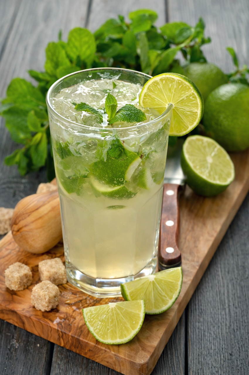 Mojito con ron, lima y menta
